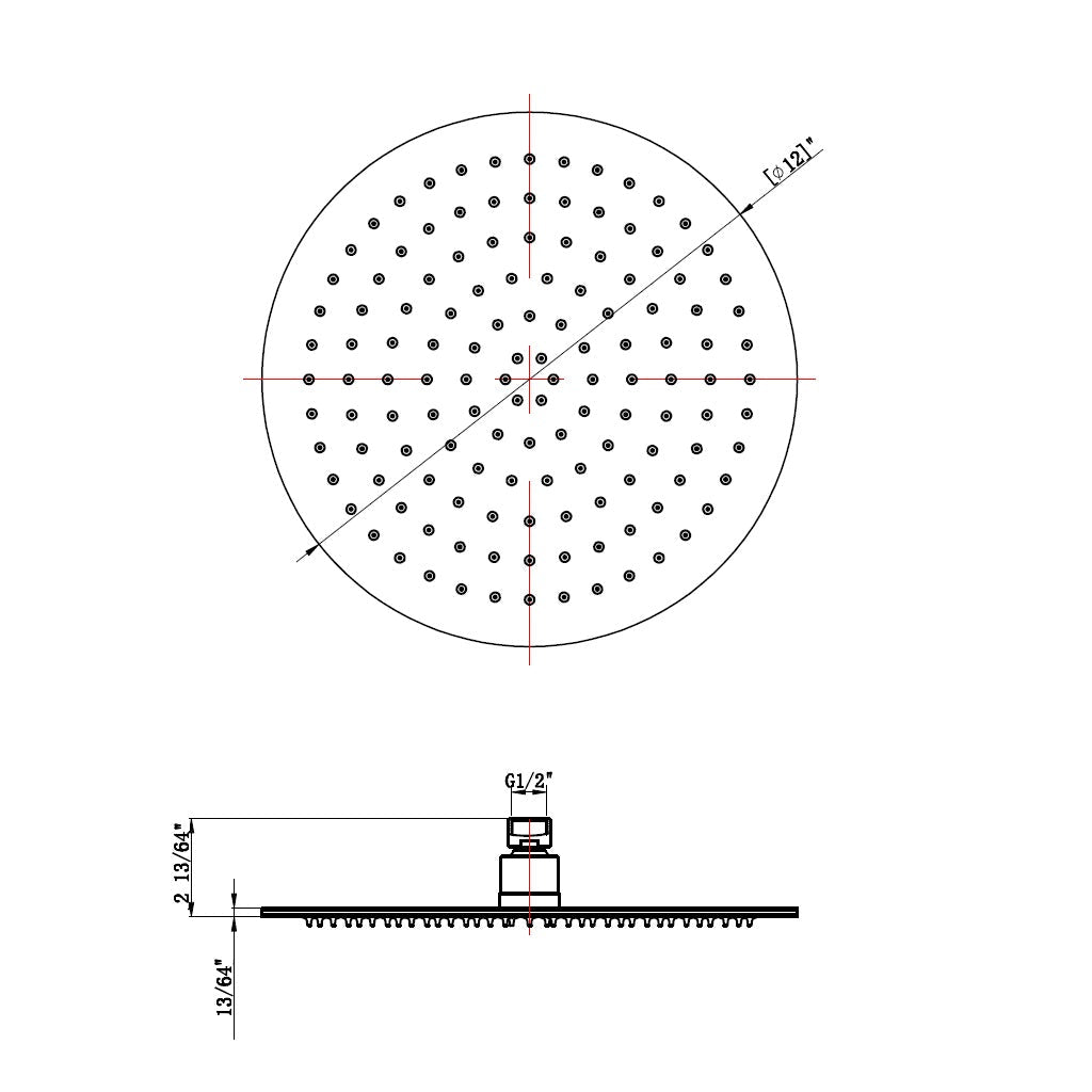 Metro Complete Round Shower Head - Ceiling Mount - 12" Brass/Matt Black