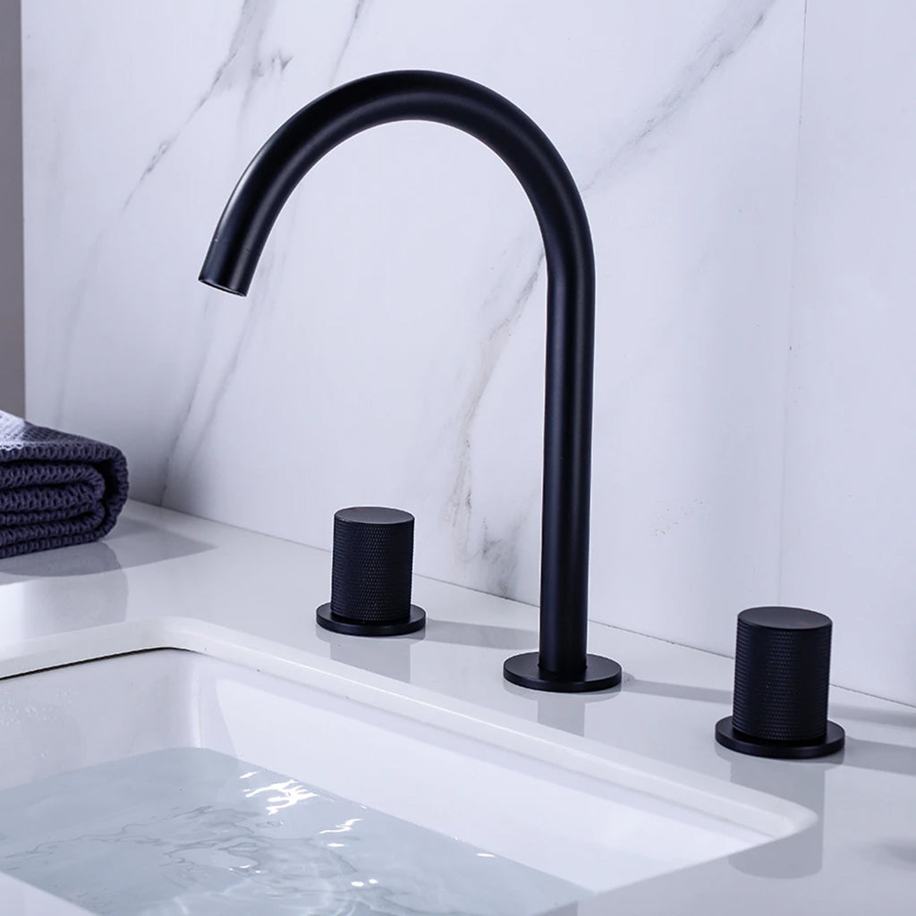 Metro Knurled Bathroom Faucet - Widespread - 8" Brass/Matt Black