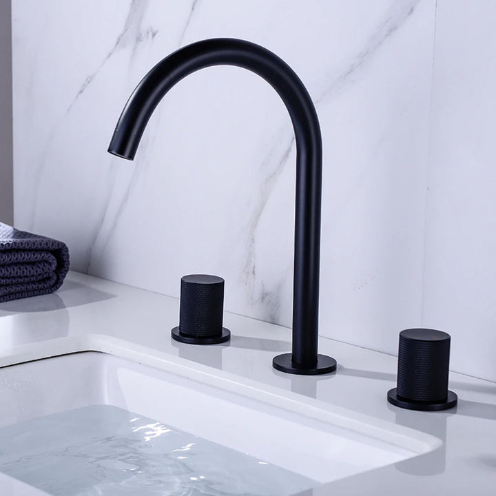 Metro Knurled Bathroom Faucet - Widespread - 8" Brass/Matt Black