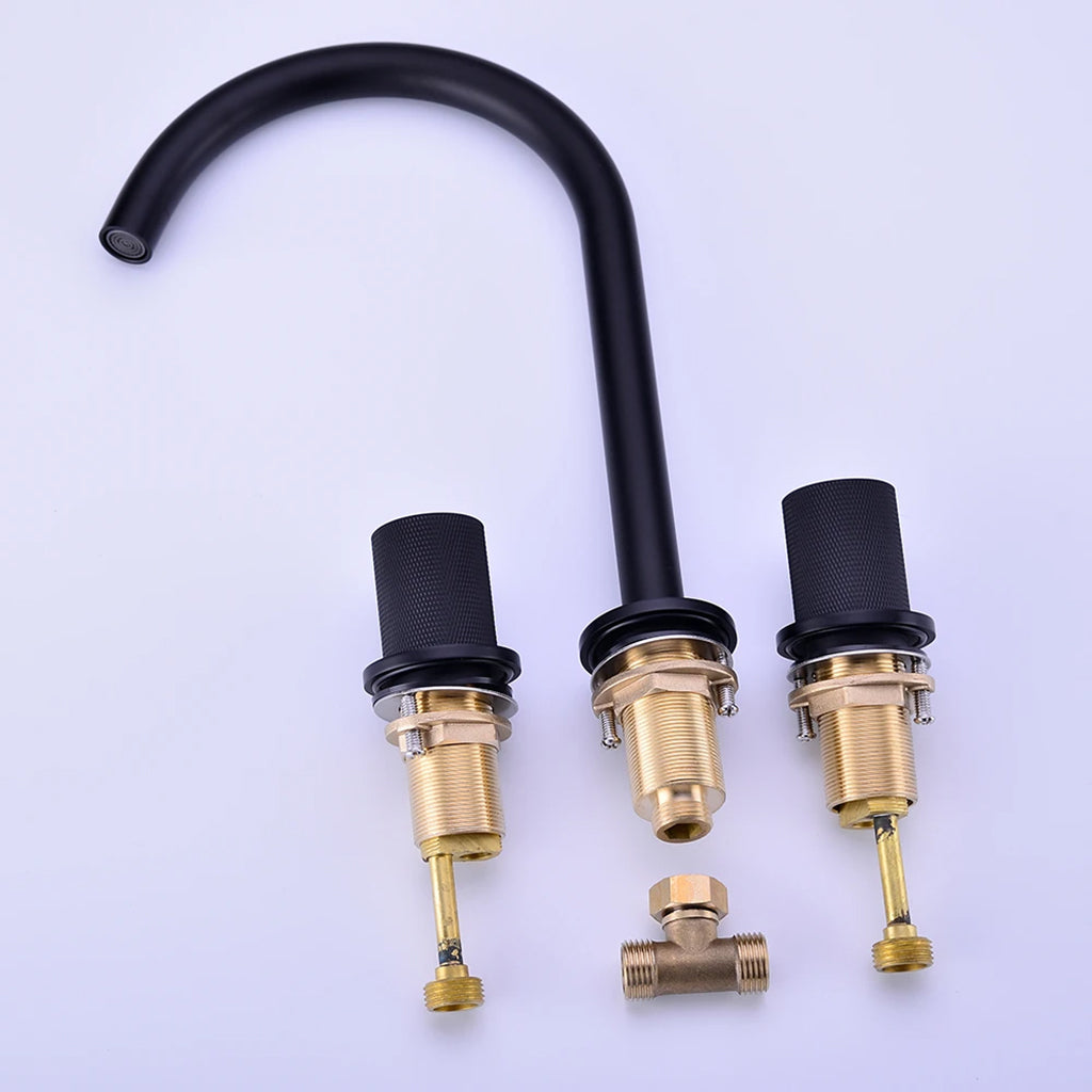 Metro Knurled Bathroom Faucet - Widespread - 8" Brass/Matt Black