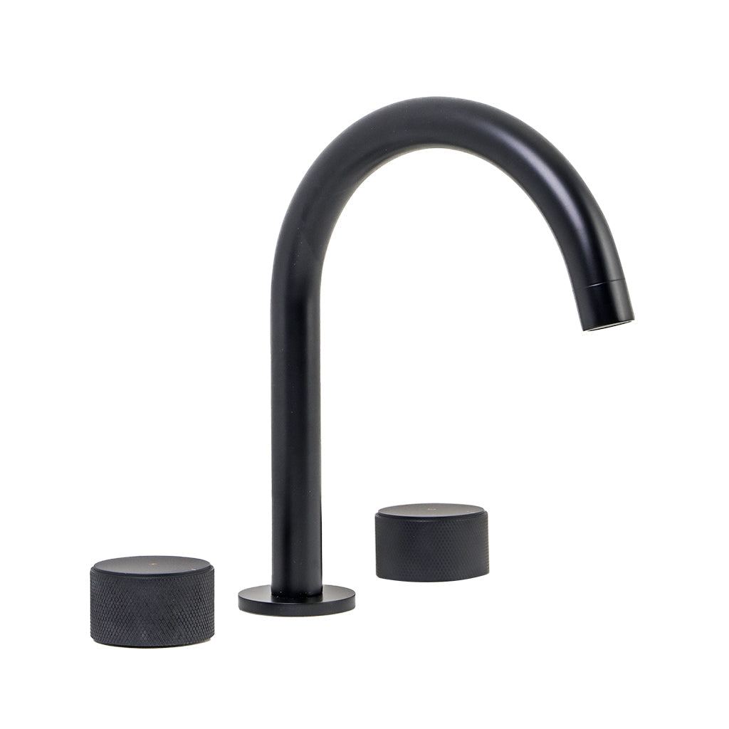 Metro Knurled Bathroom Faucet - Widespread - 10" Brass/Matt Black