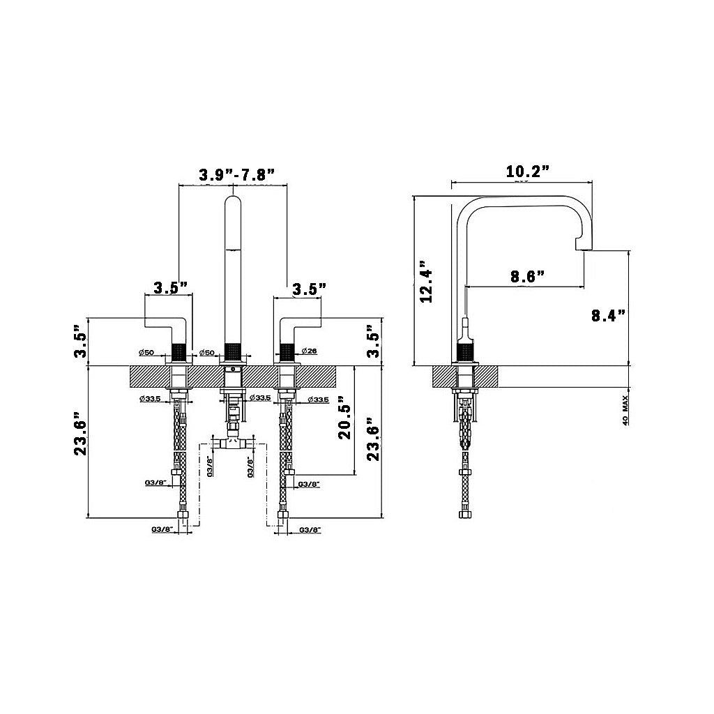 Metro Knurled High Bathroom Faucet - Widespread - 8" Brass/Matt Black