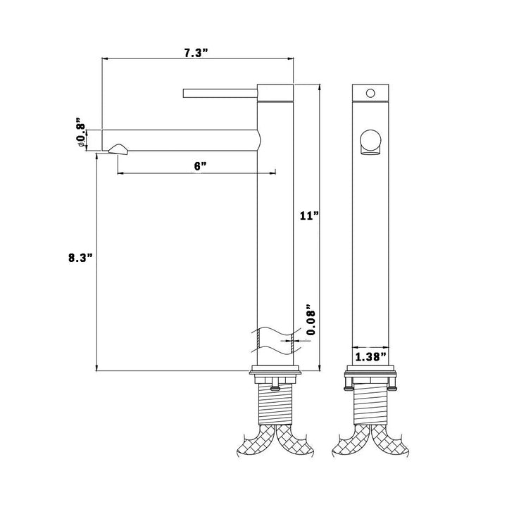 Metro Soho Thin Bathroom Faucet - Vessel - 11" Brass/Matt Black