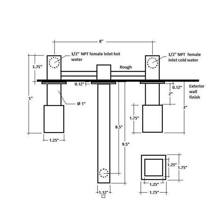 Miro Bathroom Faucet - Widespread-Wall Mount - 8" Brass/Brushed Nickel