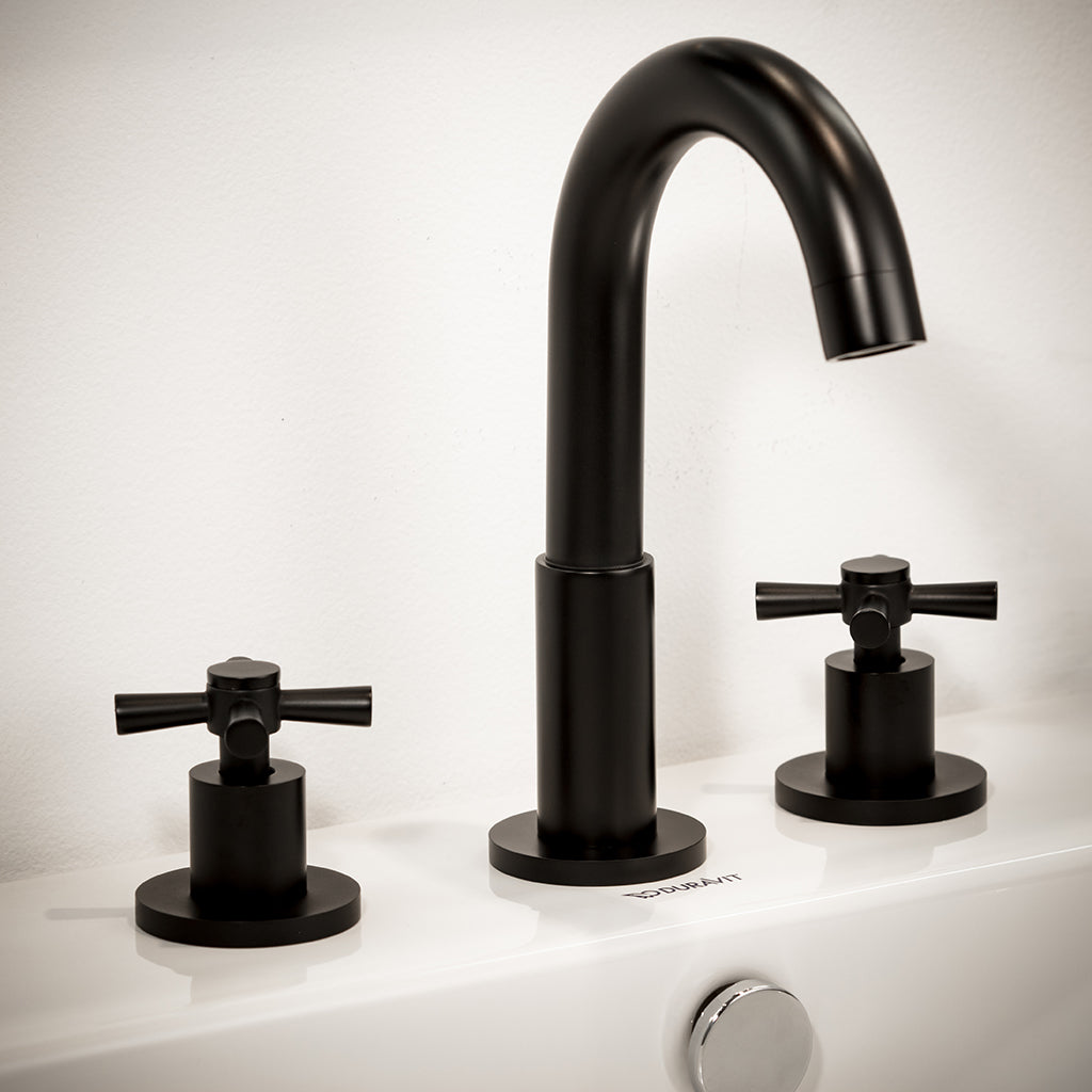 Smart Cross Bathroom Faucet - Widespread - 8" Brass/Matt Black