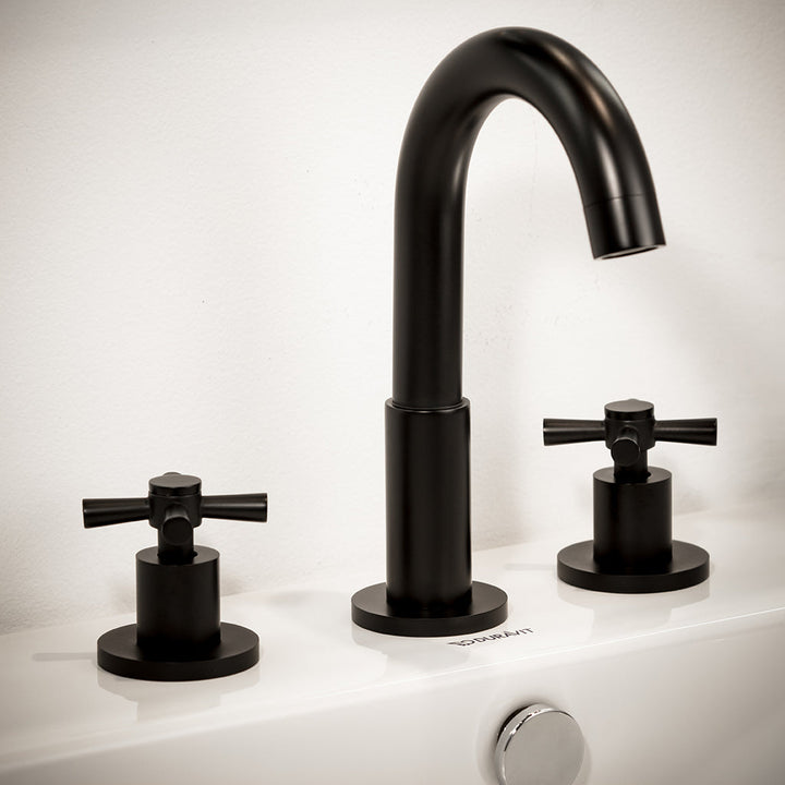 Smart Cross Bathroom Faucet - Widespread - 8" Brass/Matt Black