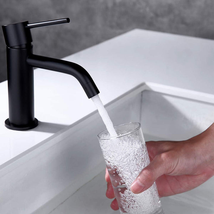 Metro Slim Bathroom Faucet - Single Hole - 6" Brass/Matt Black