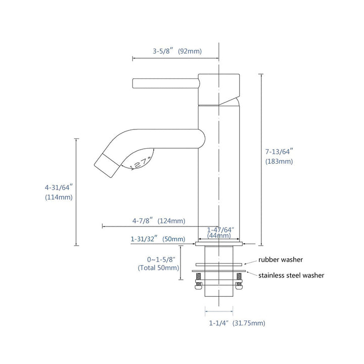 Metro Slim Bathroom Faucet - Single Hole - 6" Brass/Brushed Nickel