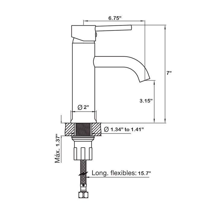 Metro Bathroom Faucet - Single Hole - 7" Brass/Brushed Nickel