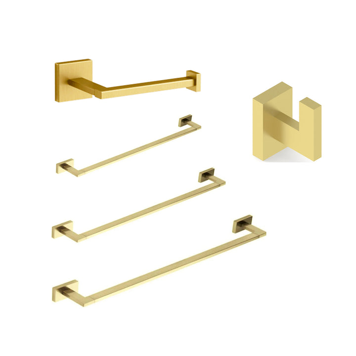Devon Square Bathroom Accessories Set - Wall Mount - Brass/Satin Brass