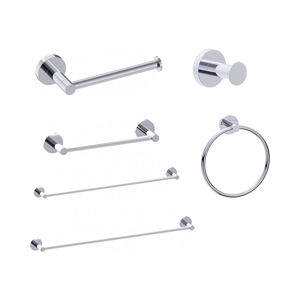 Metro Round Bathroom Accessories Set - Wall Mount - Brass/Polished Chrome