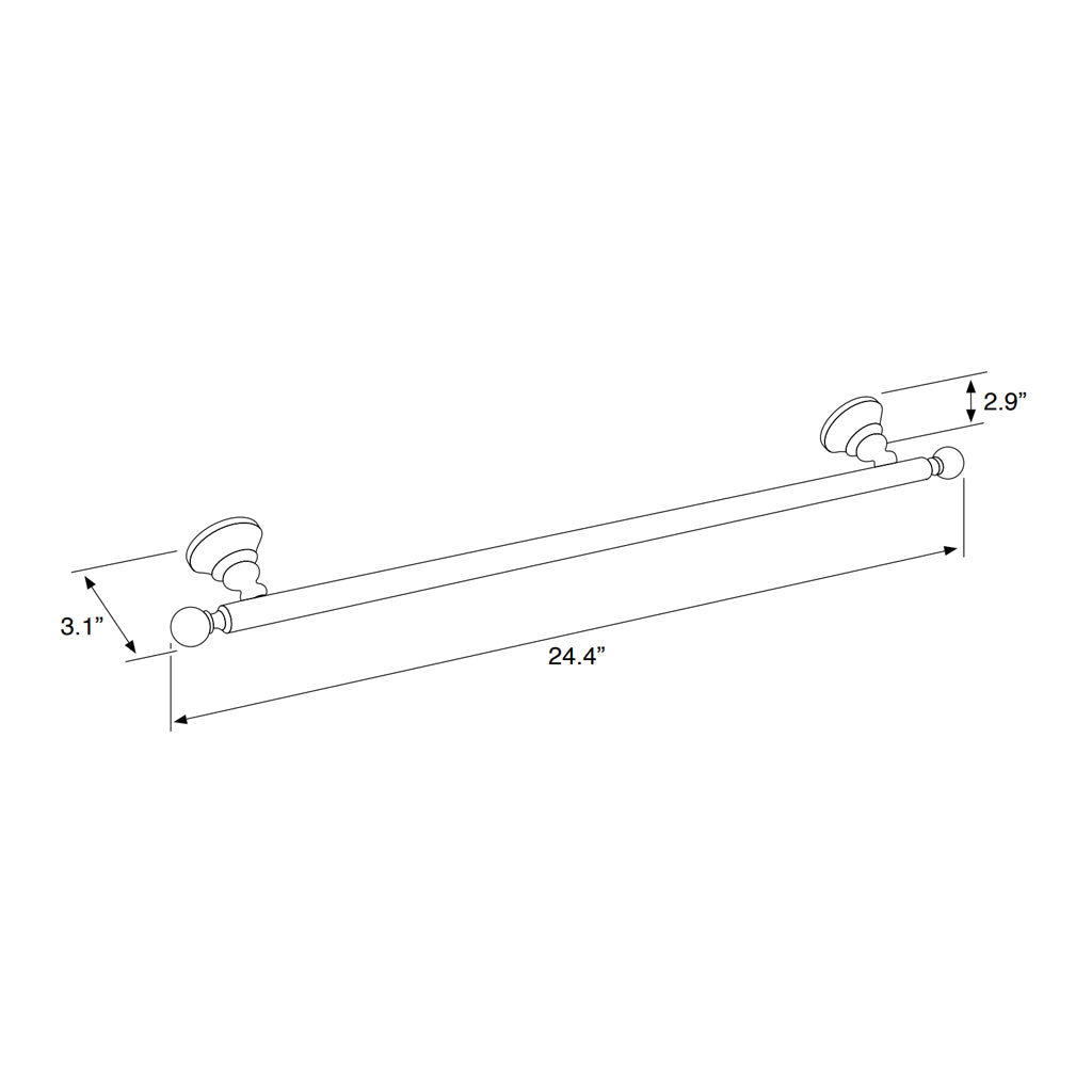 Bella Crown Swarovski Single Towel Bar - Wall Mount - 24" Brass/Polished Gold