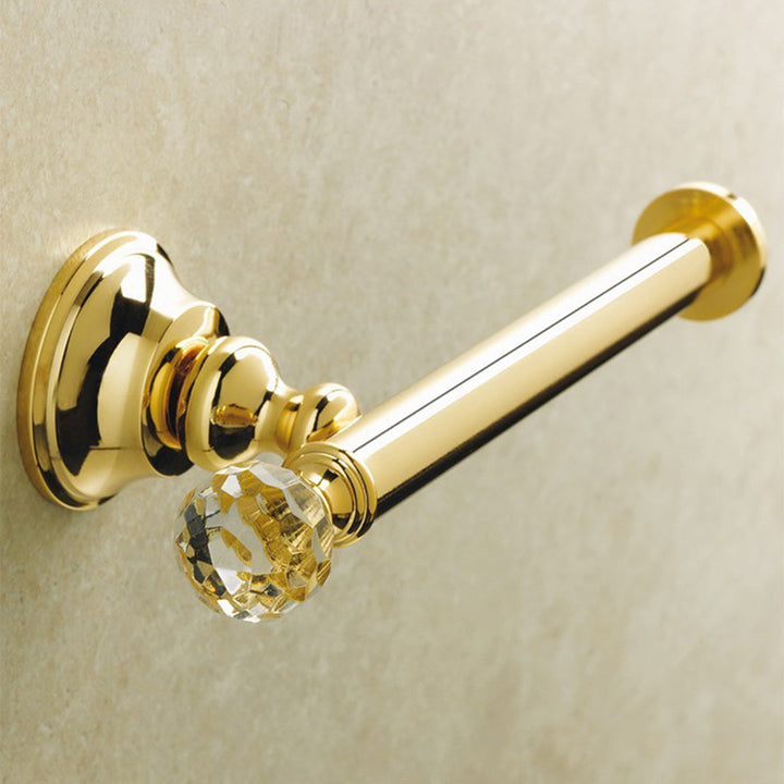 Bella Crown Swarovski Toilet Paper Holder - Wall Mount - 8" Brass/Polished Gold