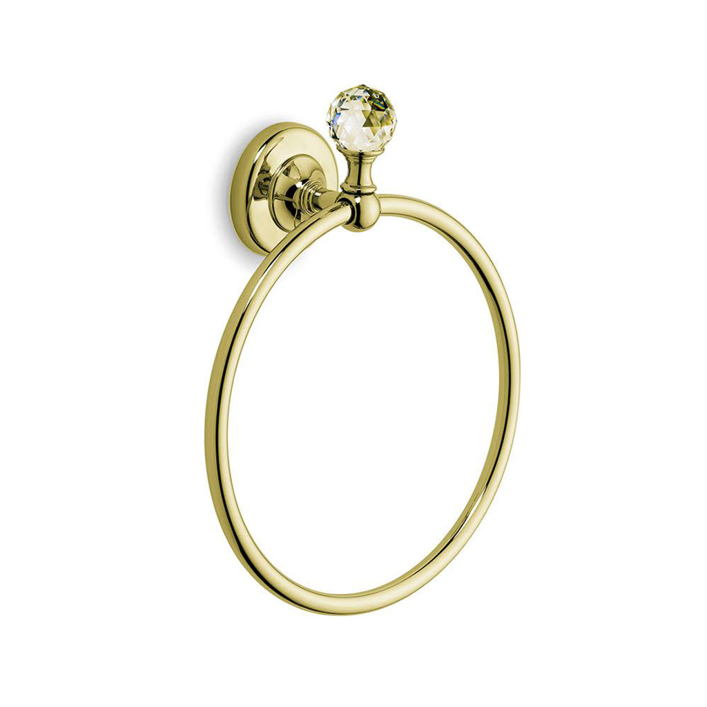 Bella Crown Swarovski Towel Ring - Wall Mount - 9" Brass/Polished Gold