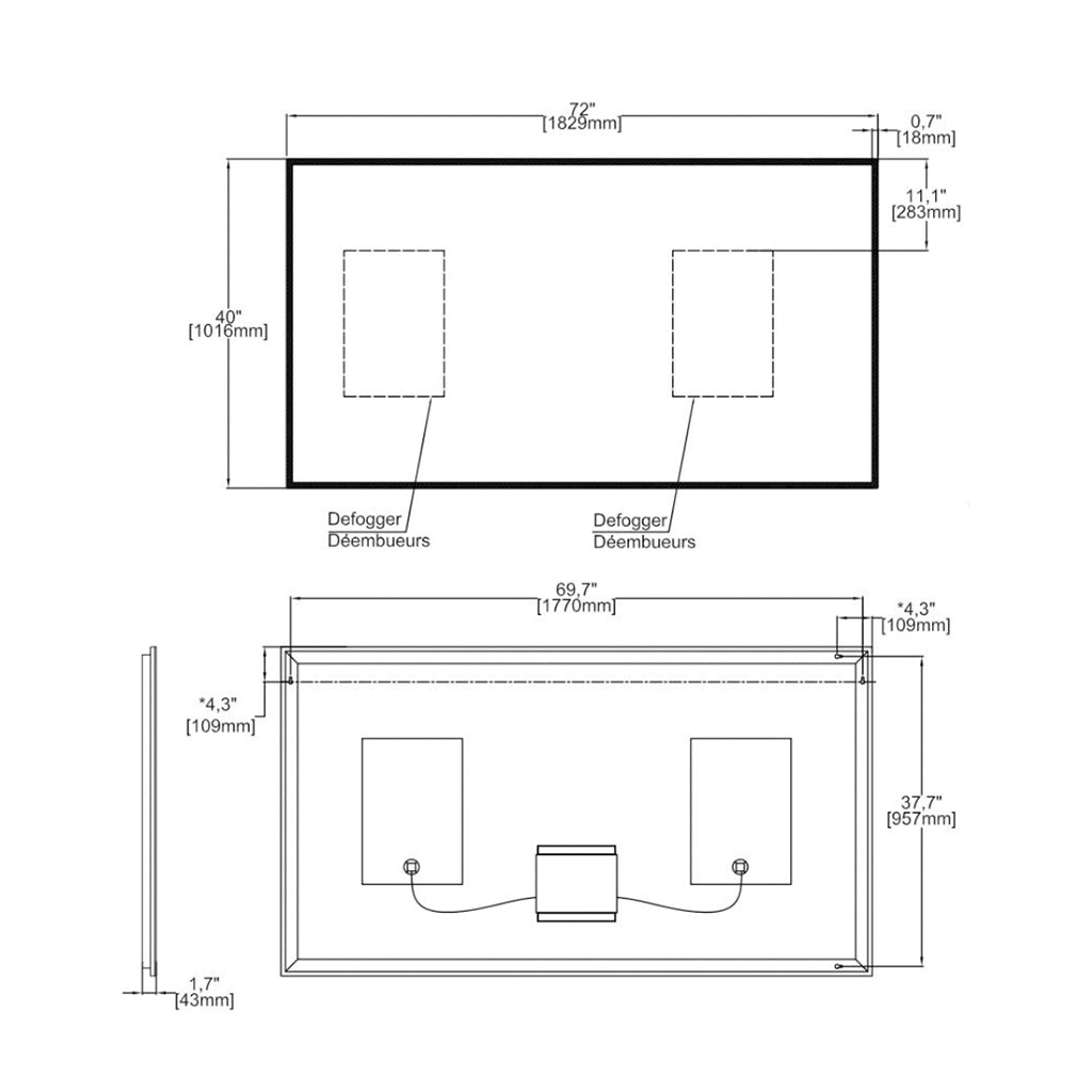 Milan Led Vanity Mirror - Wall Mount - 72W x 40H" Glass/Glass