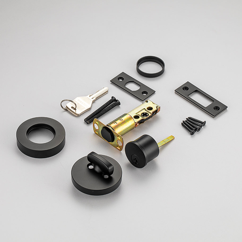 Round Modern Key Function Single Cylinder Deadbolt - Door Mount - 2" Brass/Brushed Nickel