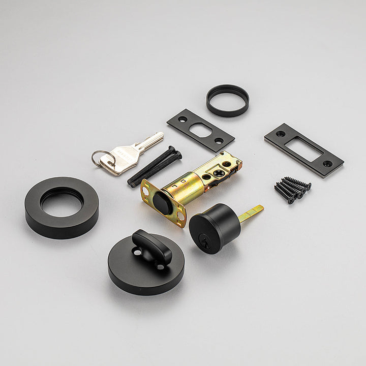 Round Modern Key Function Single Cylinder Deadbolt - Door Mount - 2" Brass/Brushed Nickel