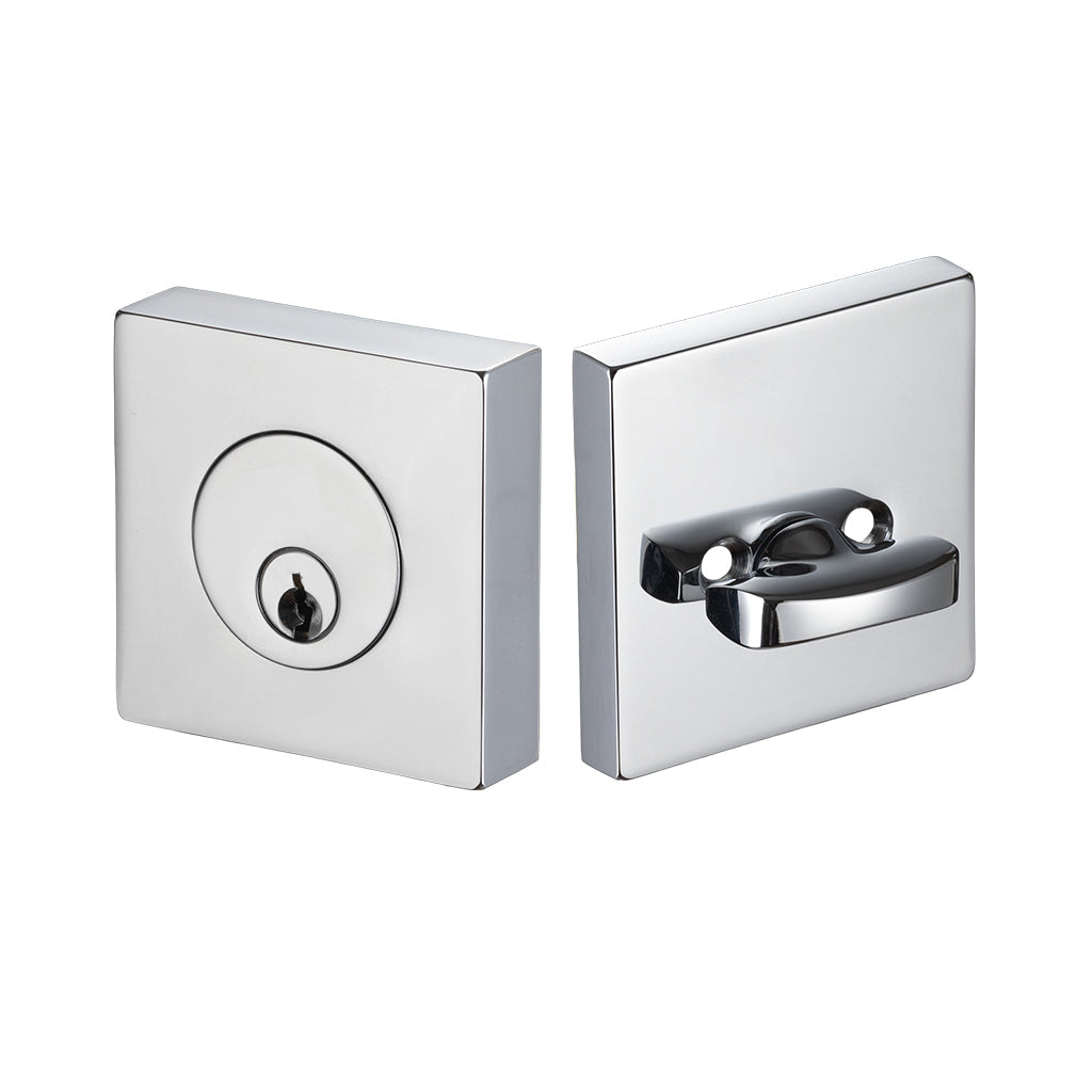 Square Key Function Single Cylinder Deadbolt - Door Mount - 0" Brass/Polished Chrome