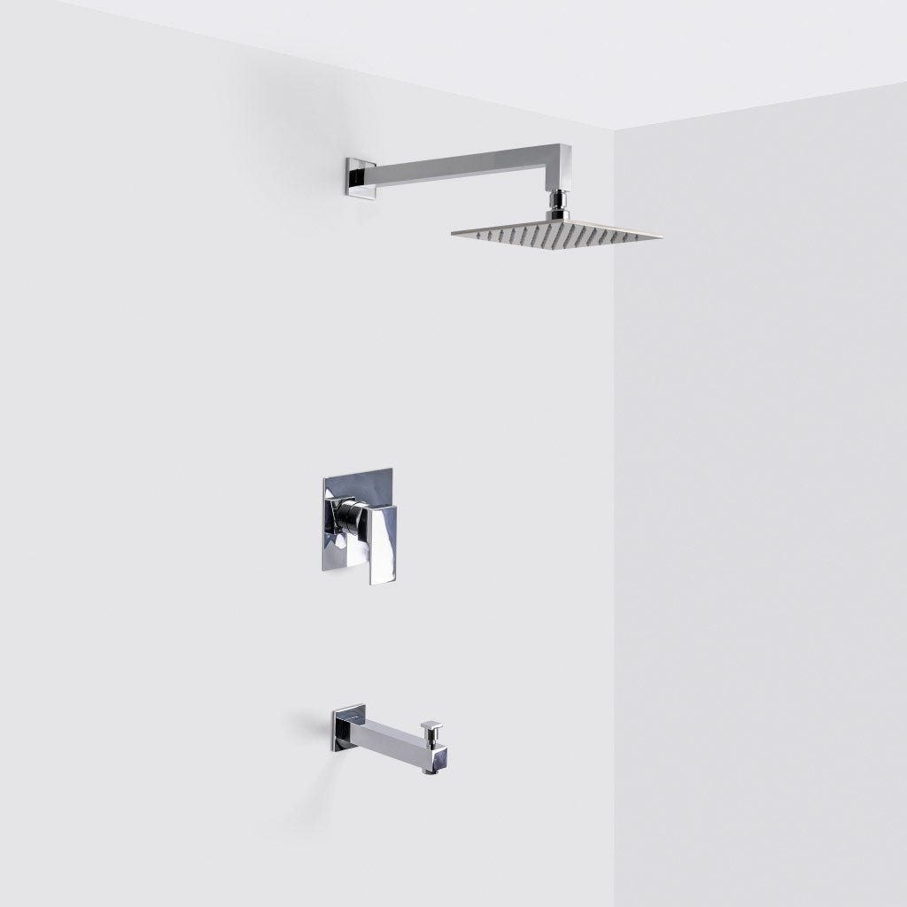 Devon 1-Way Pressure Balance Trim Complete Shower Set - Wall Mount - 8" Brass/Polished Chrome