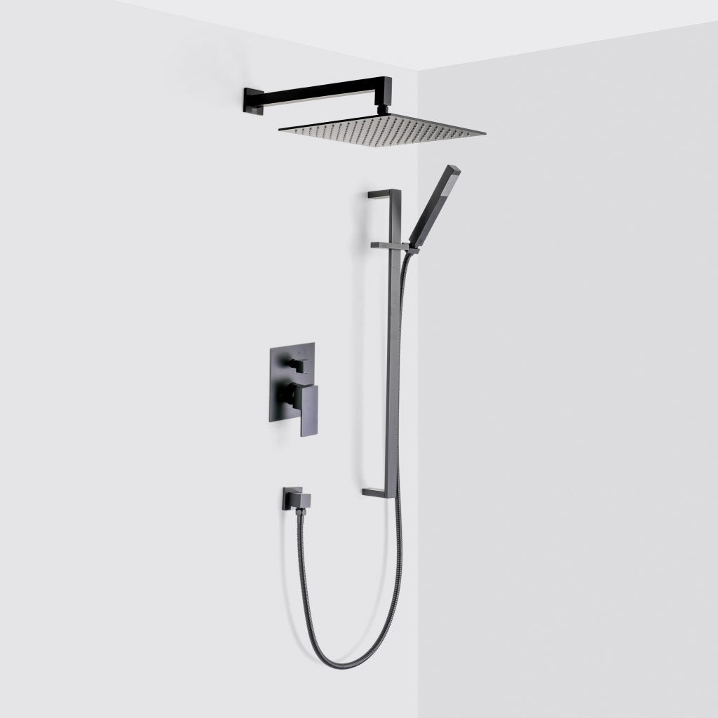 Devon 2-Way Shower Set With Hand Shower Column Set - Wall Mount - 12" Brass/Matt Black