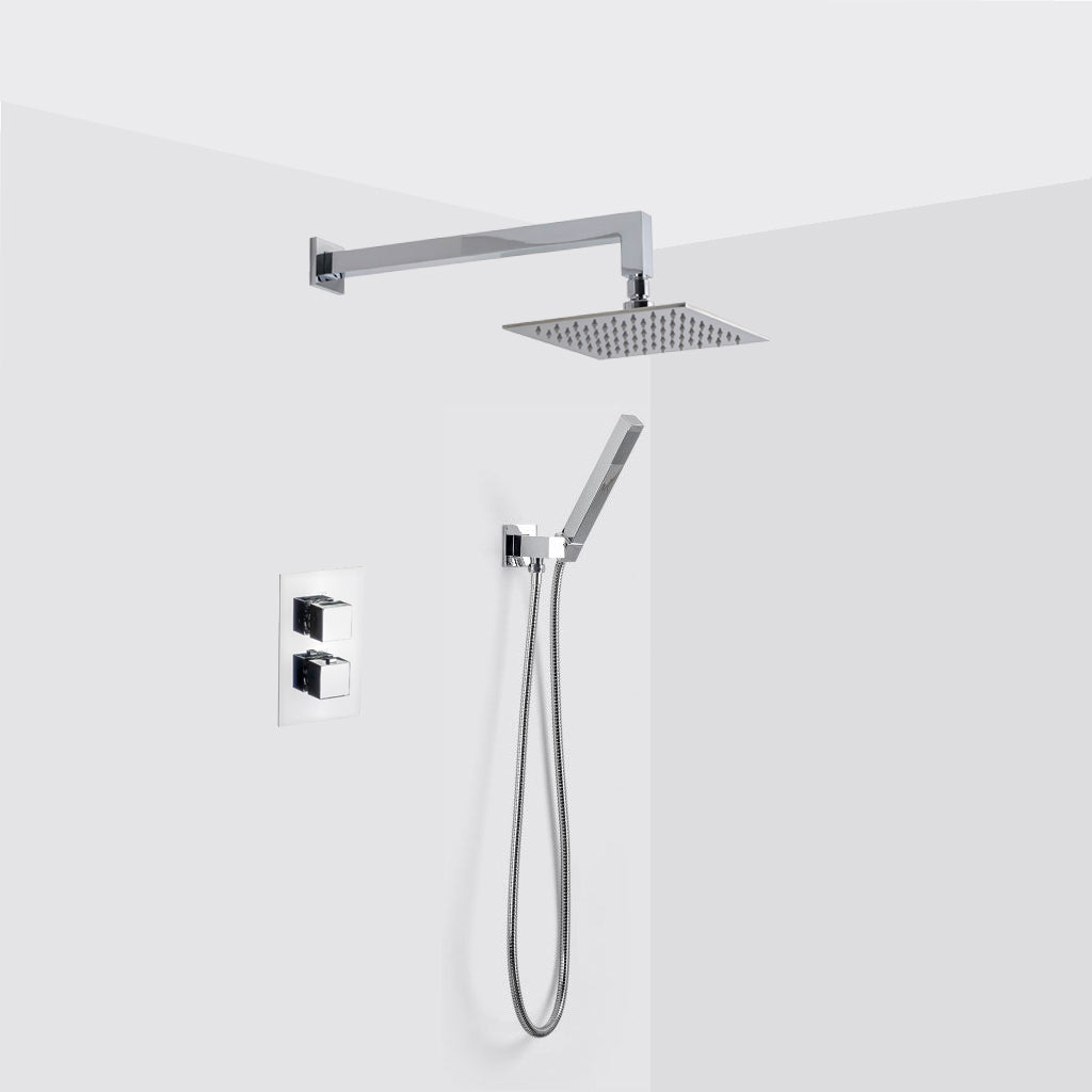 Devon 2-3 Way Shower Set With Hand Shower Set - Wall Mount - 8" Brass/Polished Chrome