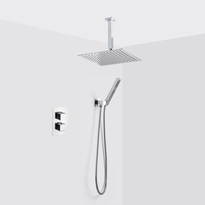 Devon 2-3 Way Shower Set With Hand Shower Set - Ceiling Mount - 12" Brass/Polished Chrome