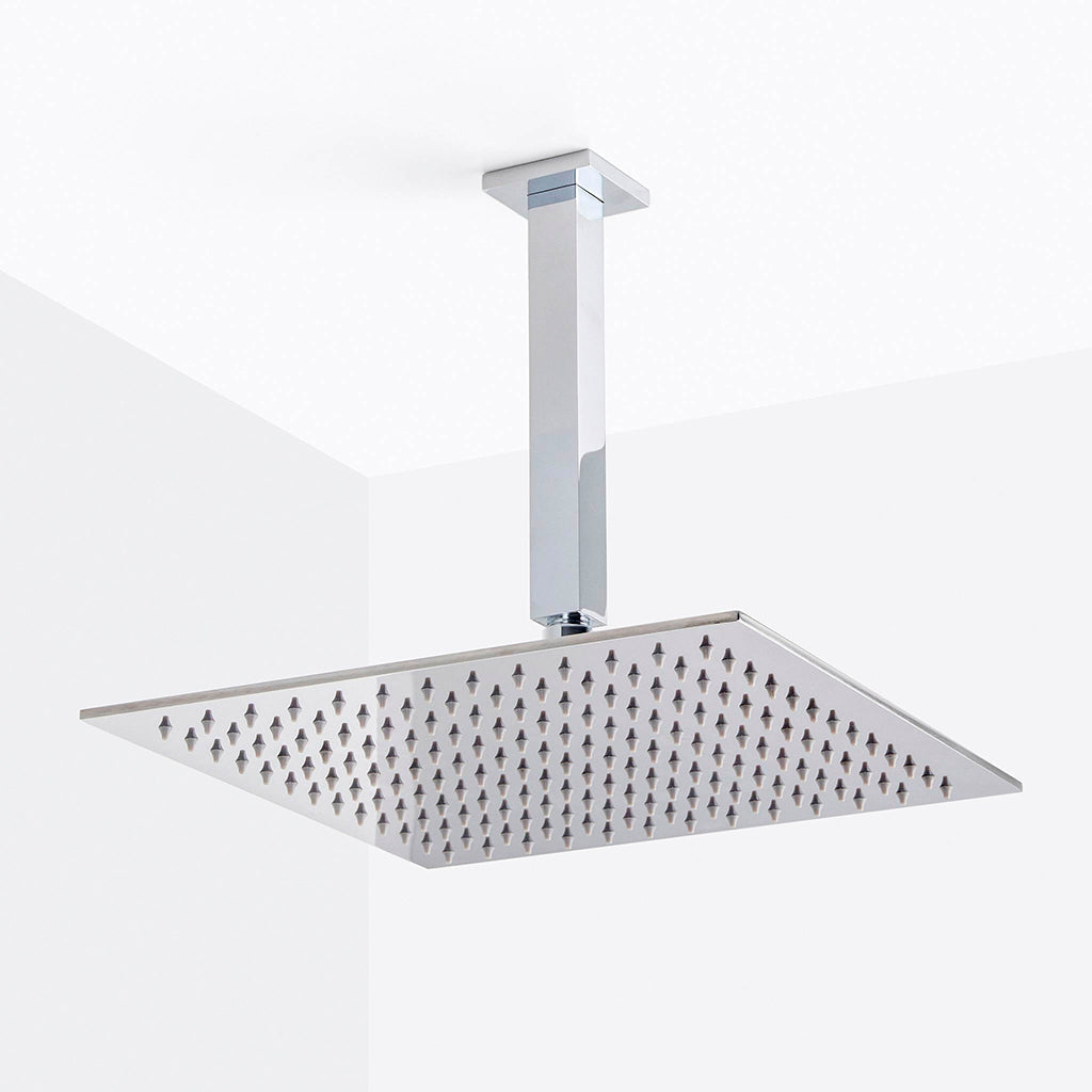 Devon 3 Way Thermostatic Complete Shower Set: 12" Ceiling &amp; 4" Wall Mount Shower Heads with Handheld - Brass/Polished Chrome