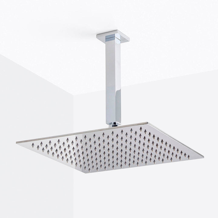 Devon 3 Way Thermostatic Complete Shower Set: 12" Ceiling &amp; 4" Wall Mount Shower Heads with Handheld - Brass/Polished Chrome