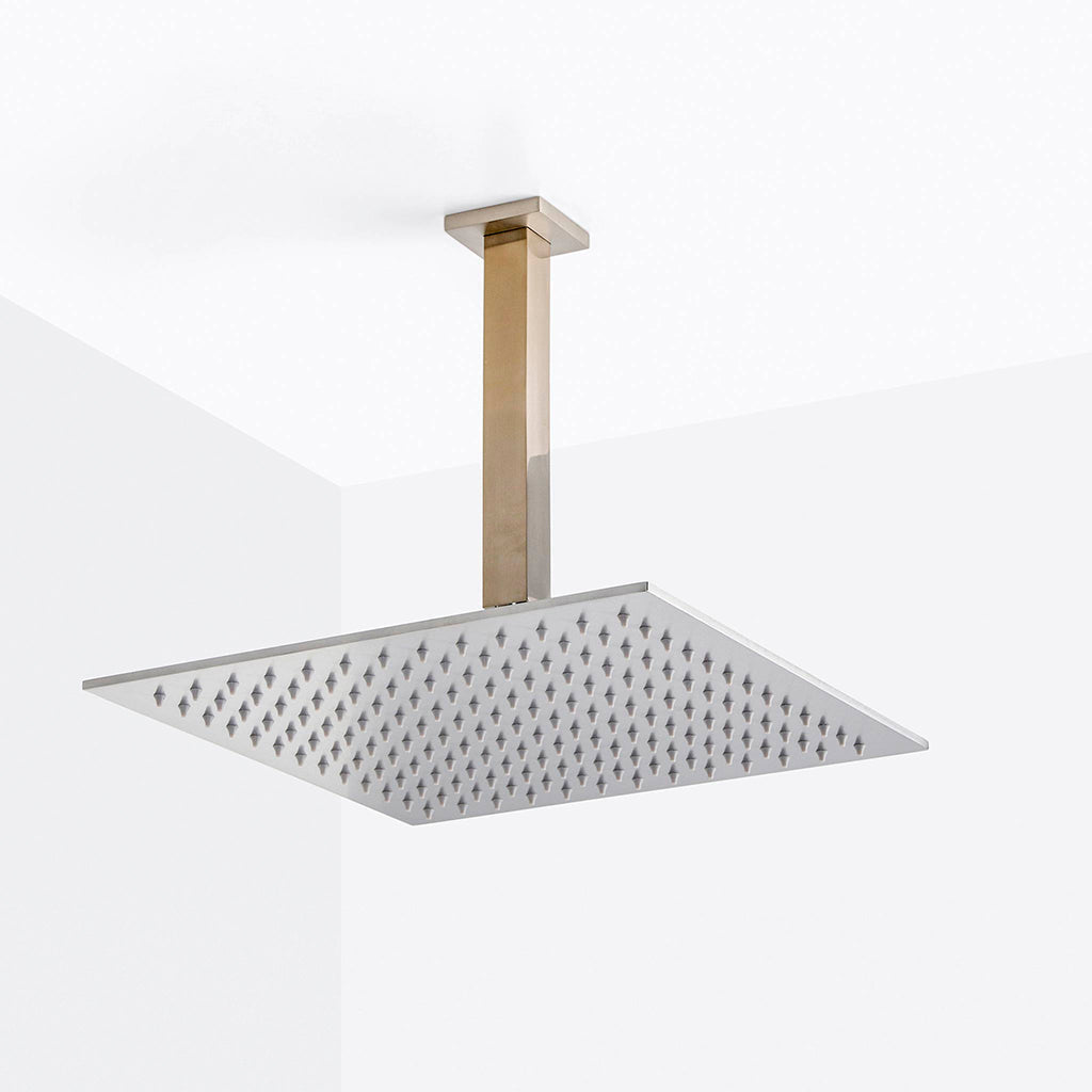 Devon 3 Way Thermostatic Complete Shower Set: 12" Ceiling &amp; 4" Wall Mount Shower Heads with Handheld - Brass/Brushed Nickel