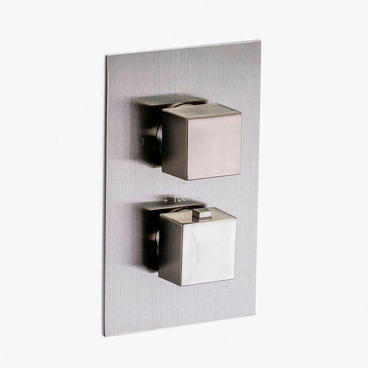 Devon 3 Way Thermostatic Complete Shower Set: 12" Ceiling &amp; 4" Wall Mount Shower Heads with Handheld - Brass/Brushed Nickel