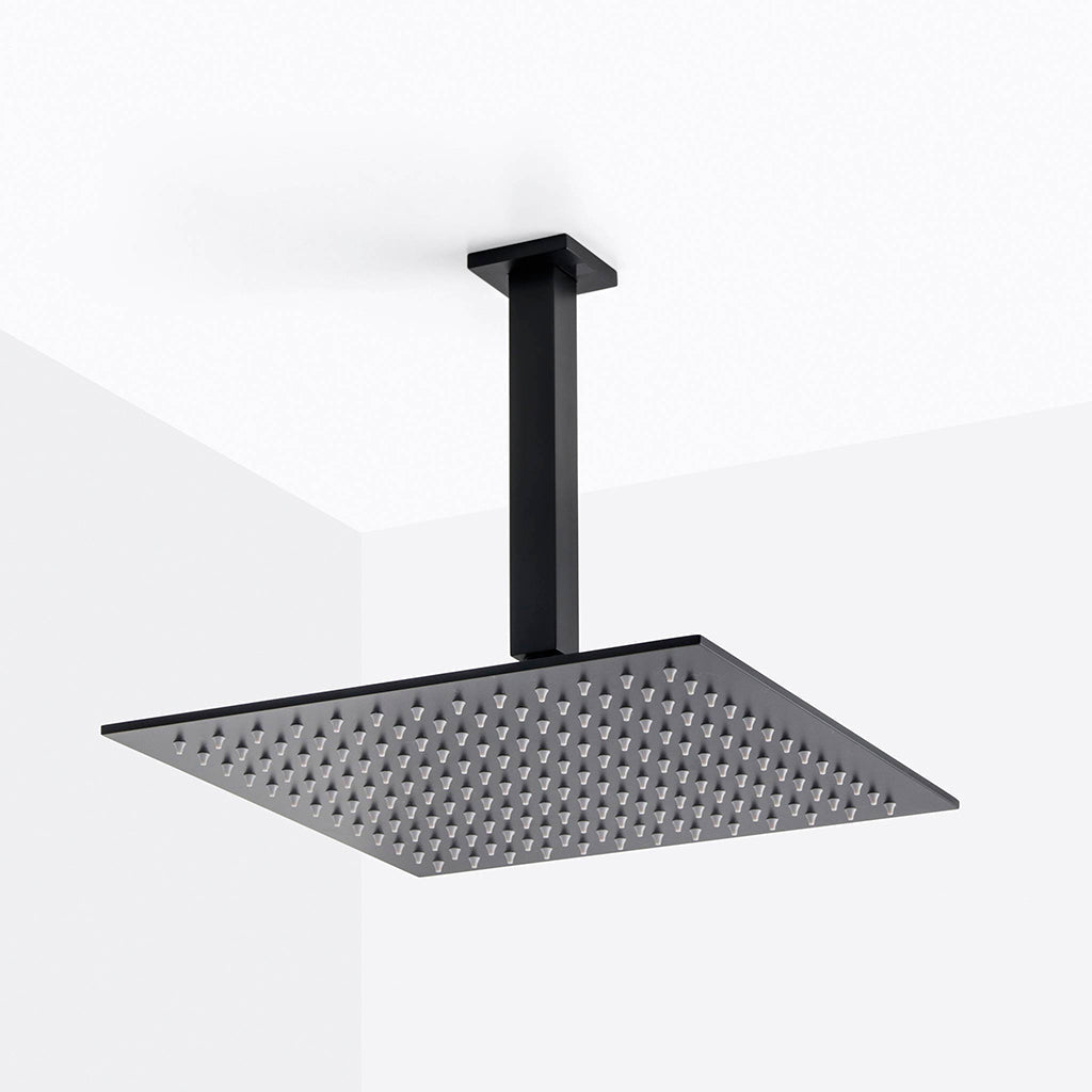 Devon 3 Way Thermostatic Complete Shower Set: 12" Ceiling &amp; 4" Wall Mount Shower Heads with Handheld - Brass/Matt Black
