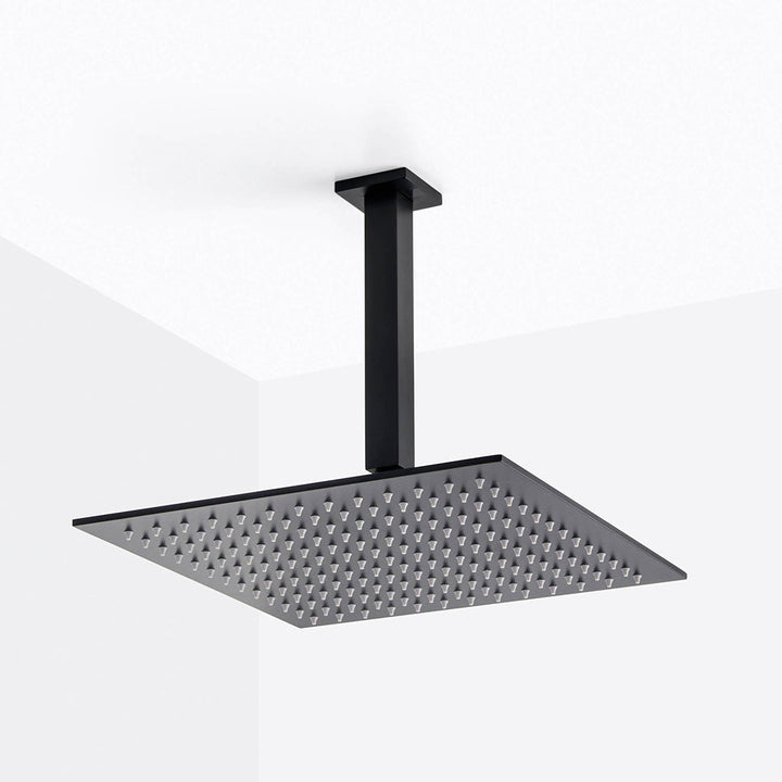 Devon 3 Way Thermostatic Complete Shower Set: 12" Ceiling &amp; 4" Wall Mount Shower Heads with Handheld - Brass/Matt Black