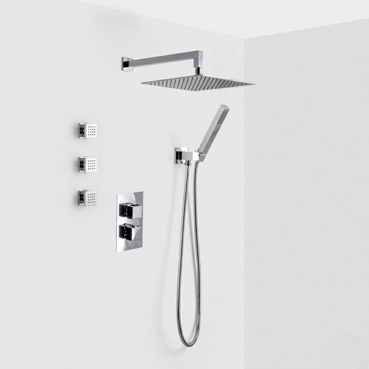 Devon 3 Way Thermostatic Complete Shower Set - Wall Mount - 12" Brass/Polished Chrome