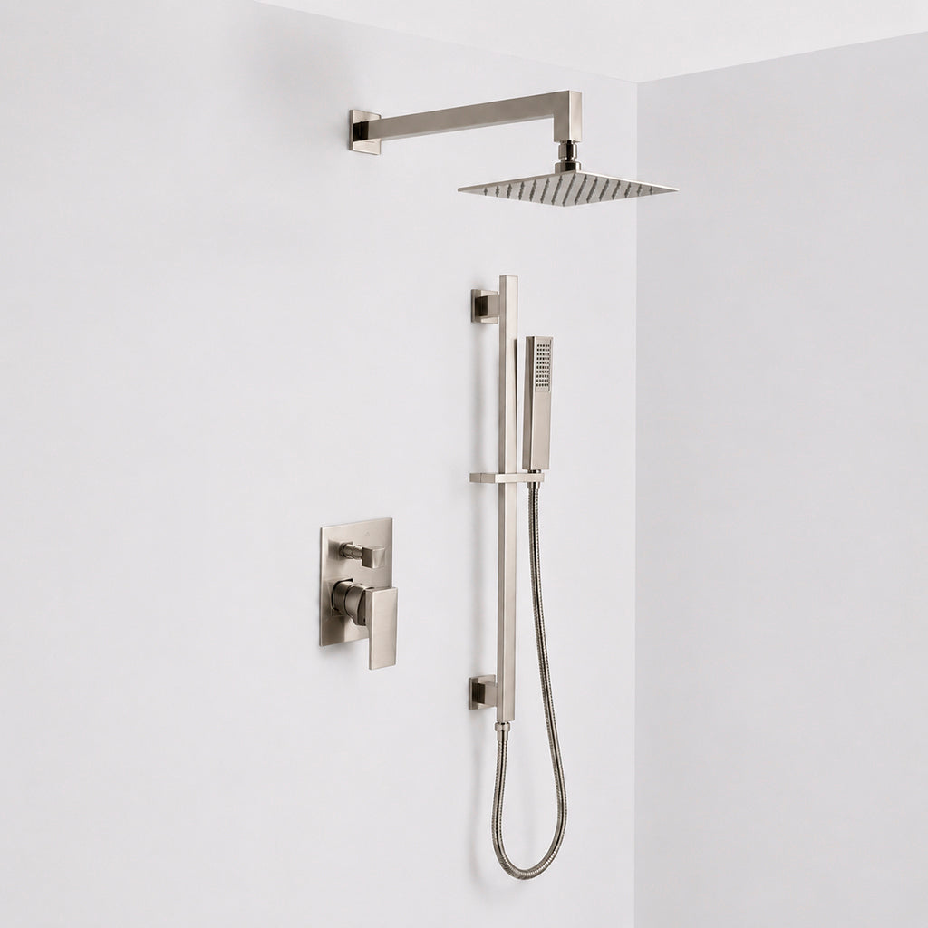 Devon 2 Way Pressure Balance Complete Shower Set - Wall Mount - 8" Brass/Brushed Nickel