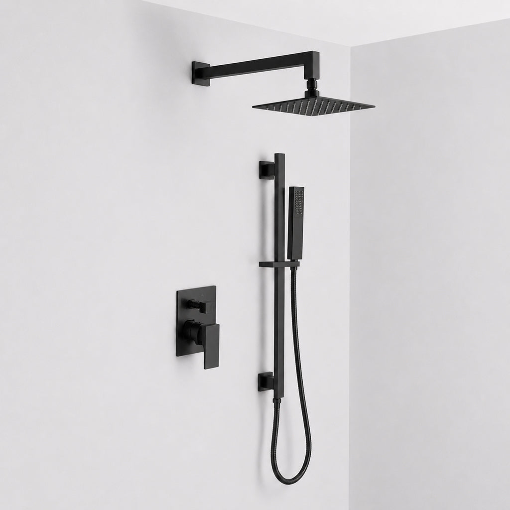Devon 2 Way Pressure Balance Complete Shower Set - Wall Mount - 8" Brass/Matt Black