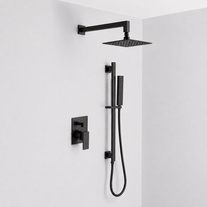 Devon 2 Way Pressure Balance Complete Shower Set - Wall Mount - 8" Brass/Matt Black
