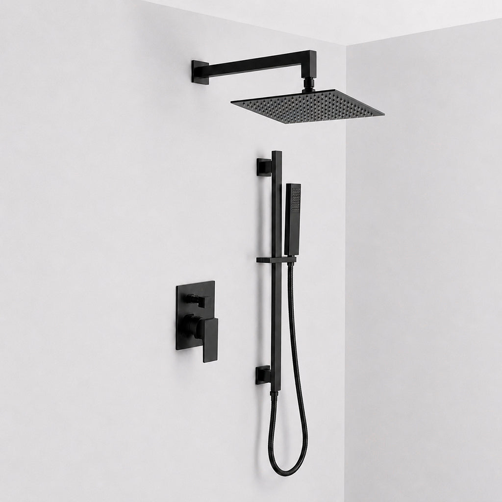 Devon 2 Way Pressure Balance Complete Shower Set - Wall Mount - 12" Brass/Matt Black