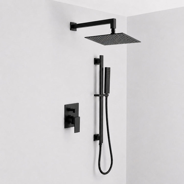 Devon 2 Way Pressure Balance Complete Shower Set - Wall Mount - 12" Brass/Matt Black