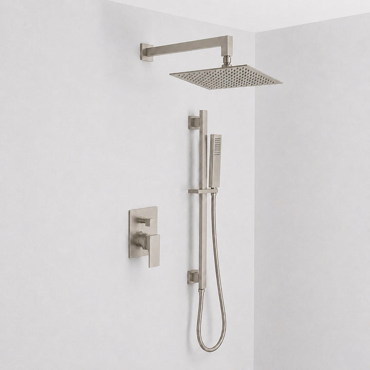 Devon 2 Way Pressure Balance Complete Shower Set - Wall Mount - 12" Brass/Brushed Nickel