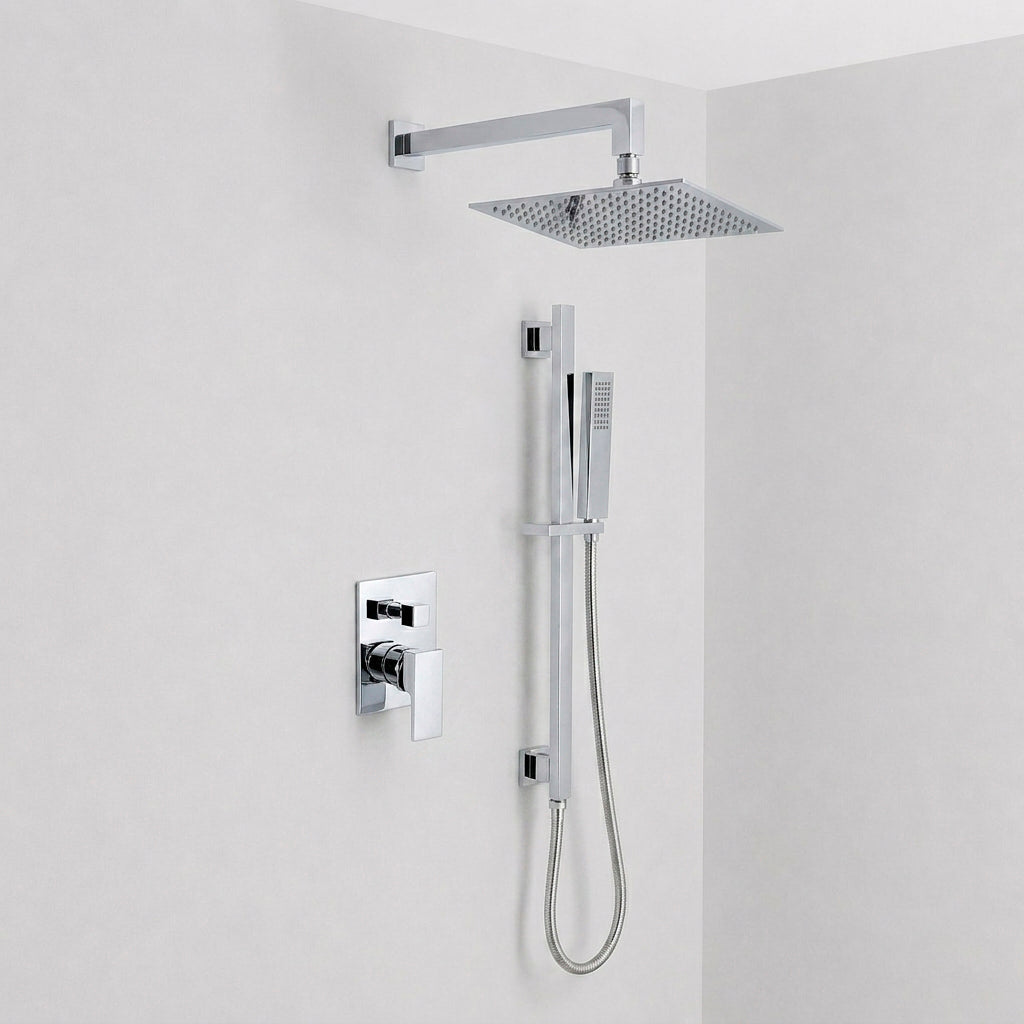 Devon 2 Way Pressure Balance Complete Shower Set - Wall Mount - 12" Brass/Polished Chrome