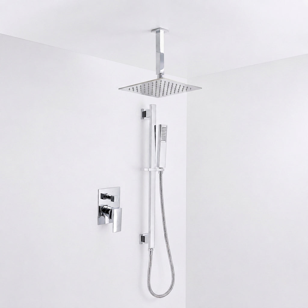 Devon 2 Way Pressure Balance Complete Shower Set - Ceiling Mount - 8" Brass/Polished Chrome