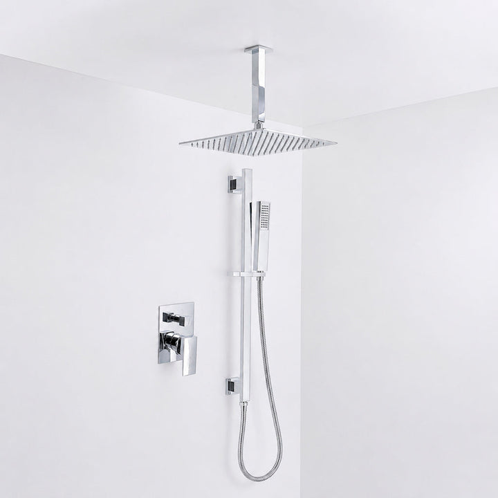 Devon 2 Way Pressure Balance Complete Shower Set - Ceiling Mount - 12" Brass/Polished Chrome