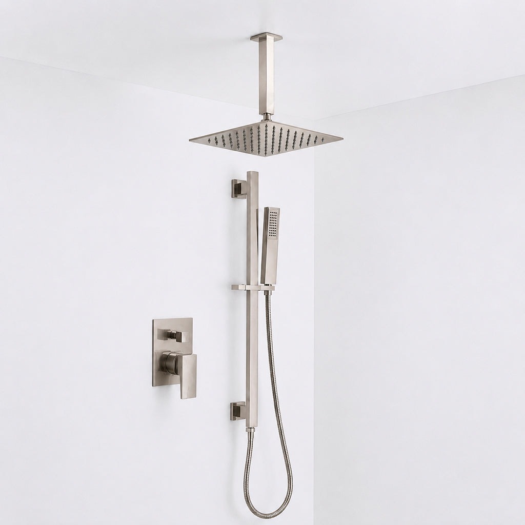 Devon 2 Way Pressure Balance Complete Shower Set - Ceiling Mount - 8" Brass/Brushed Nickel