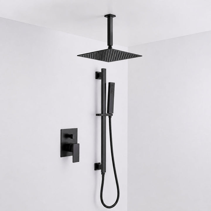 Devon 2 Way Pressure Balance Complete Shower Set - Ceiling Mount - 12" Brass/Matt Black