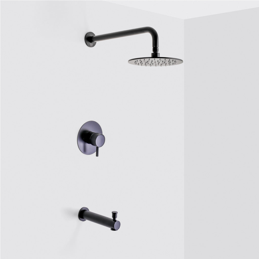 Metro 1-Way Pressure Balance Trim Complete Shower Set - Wall Mount - 8" Brass/Matt Black