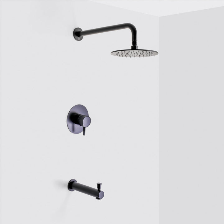 Metro 1-Way Pressure Balance Trim Complete Shower Set - Wall Mount - 8" Brass/Matt Black