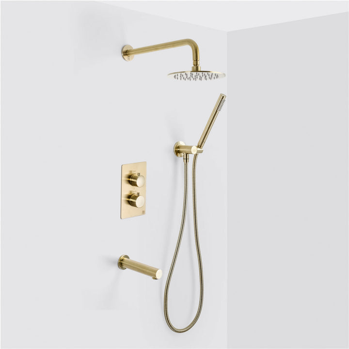 Metro 3-Way Thermostatic Trim Complete Shower Set - Wall Mount - 8" Brass/Satin Brass
