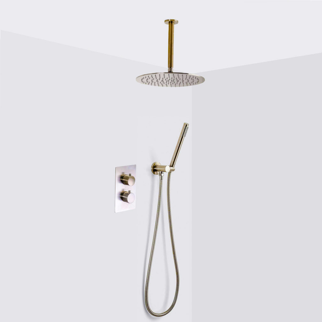 Metro 2-3 Way Thermostatic Trim Complete Shower Set - Ceiling Mount - 12" Brass/Polished Nickel