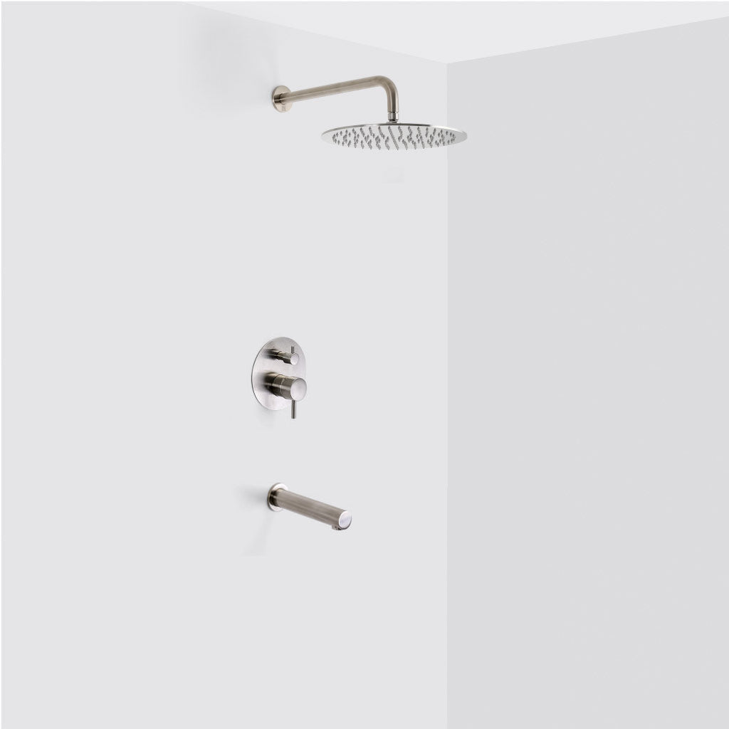 Metro 2-Way Pressure Balance Trim Complete Shower Set - Wall Mount - 12" Brass/Brushed Nickel