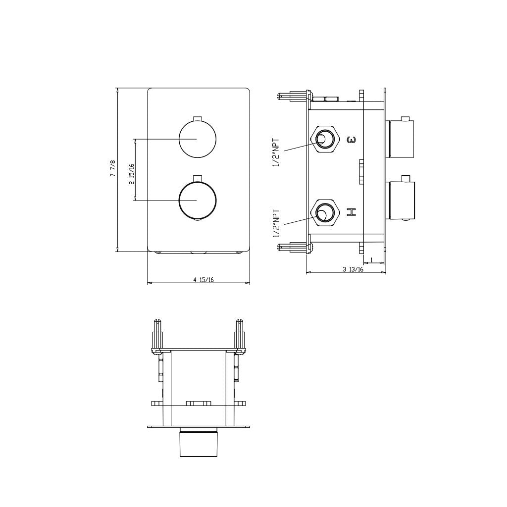 Metro 2 Way Thermostatic Complete Shower Set - Ceiling Mount - 16" Brass/Matt Black